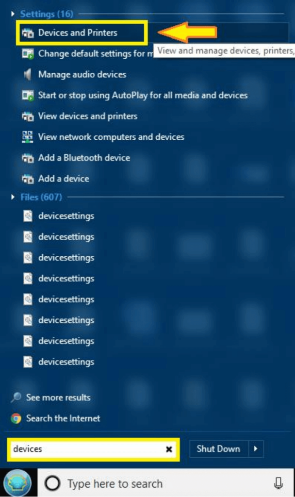 search for devices and printers on Windows