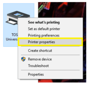 right click toshiba printer driver and select printer properties