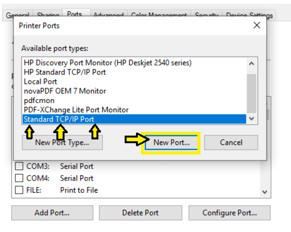 highlight desired port and click New Port