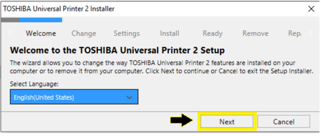 begin windows toshiba driver install process