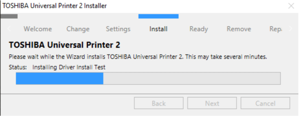 wait for toshiba driver installation to complete