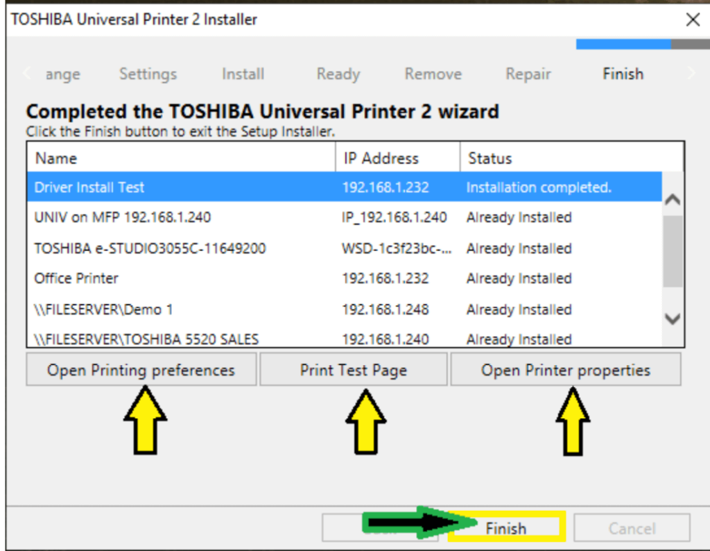 toshiba driver for windows test page