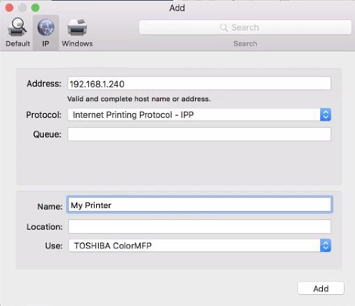 name your Toshiba printer here on Mac