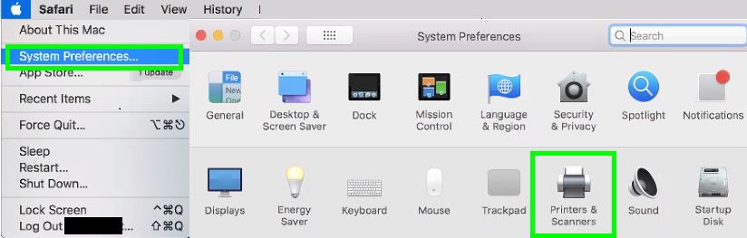 Go to System Preferences and click on Printers & Scanners