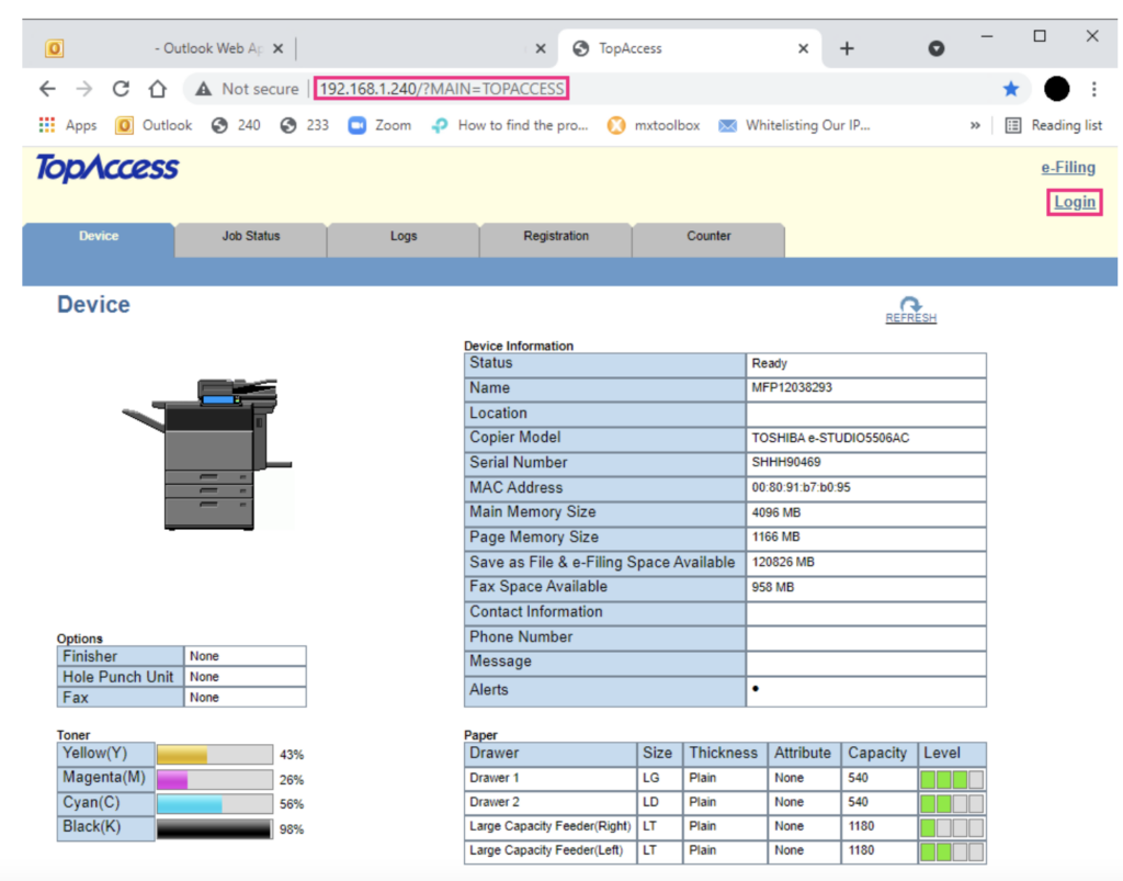 Toshiba Copier Department Code setup step 1