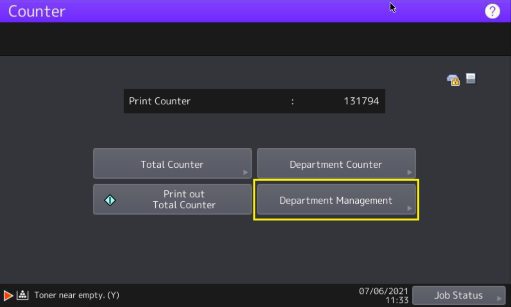 Toshiba Copier Department Code setup step 8